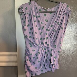Wayf Lavender and Teal Floral Wrap Blouse .#1